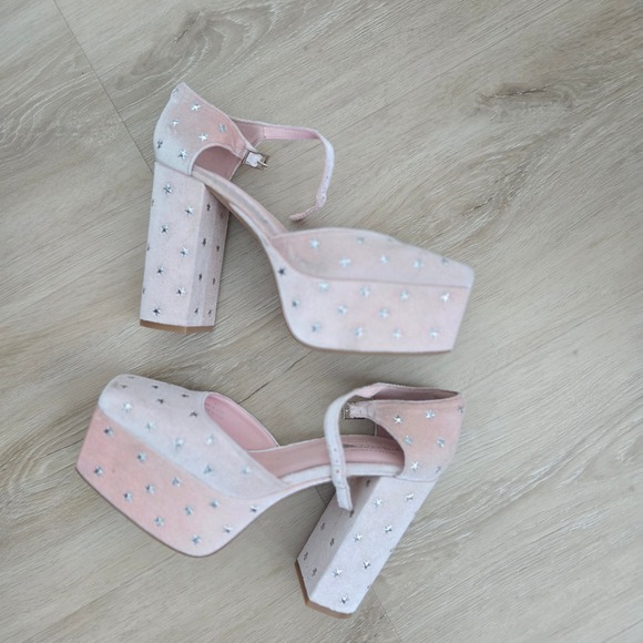 Jeffrey Campbell Shoes - Jeffrey Campbell Free People Pink Velvet Star Studded Platform Heels Size 8.5